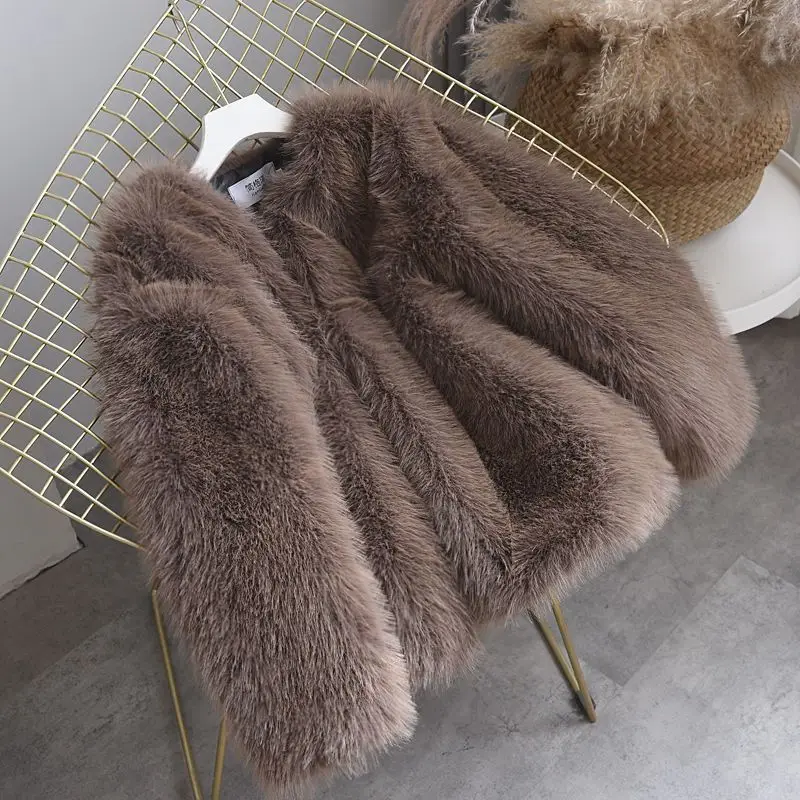 2023 Autumn Winter New Women Mid-Length Faux Fur Coat Loose Temperament Imitation Fox Fur Warm Outwear Fashion Casual Outcoat