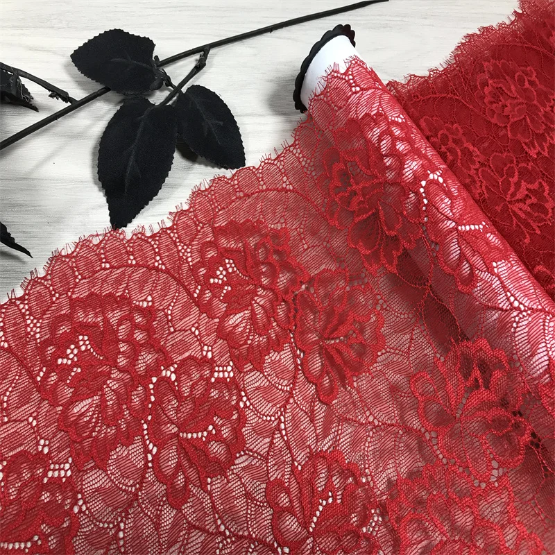 Red Stretch Lace Trim Floral Eyelash Chantilly tessuto di pizzo francese accessori intimo cucito fai da te per lavori di cucito