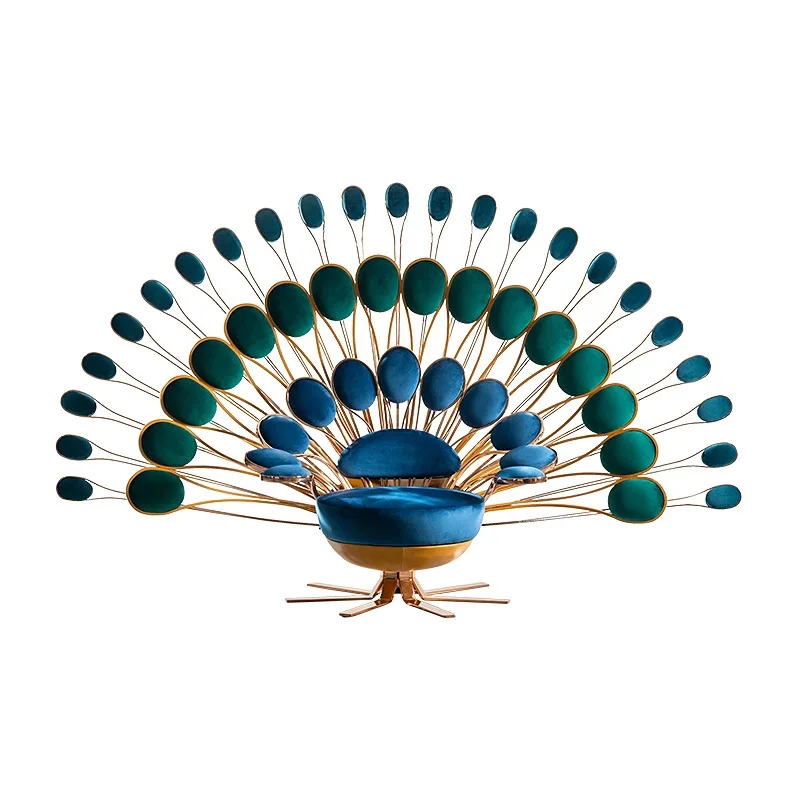Peacock open screen sofa chair creative sense modern light luxury model house living room stainless steel armrest leisure chair