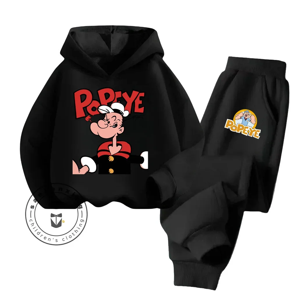 Casual Popeye Hoodie Sets Kids Comfortable Everyday Wear Simplistic Playful Cartoon Design Lightweight Breathable Pure Cotton