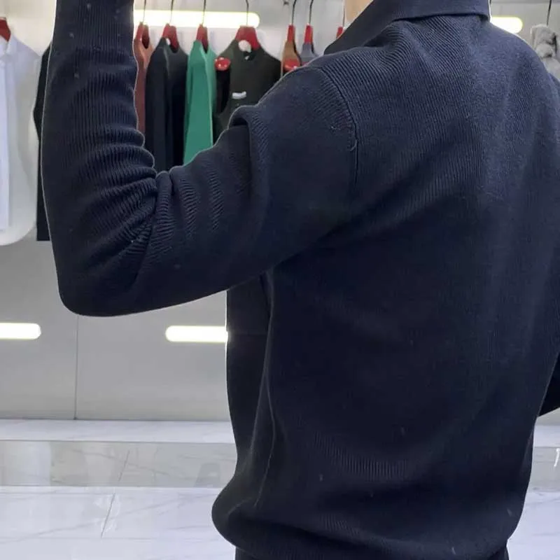 Mode Revers Reiß verschluss gespleißte Taschen Stickerei Strickjacke Pullover Herren bekleidung 2024 Frühling neue lose gestrickte All-Match-Tops