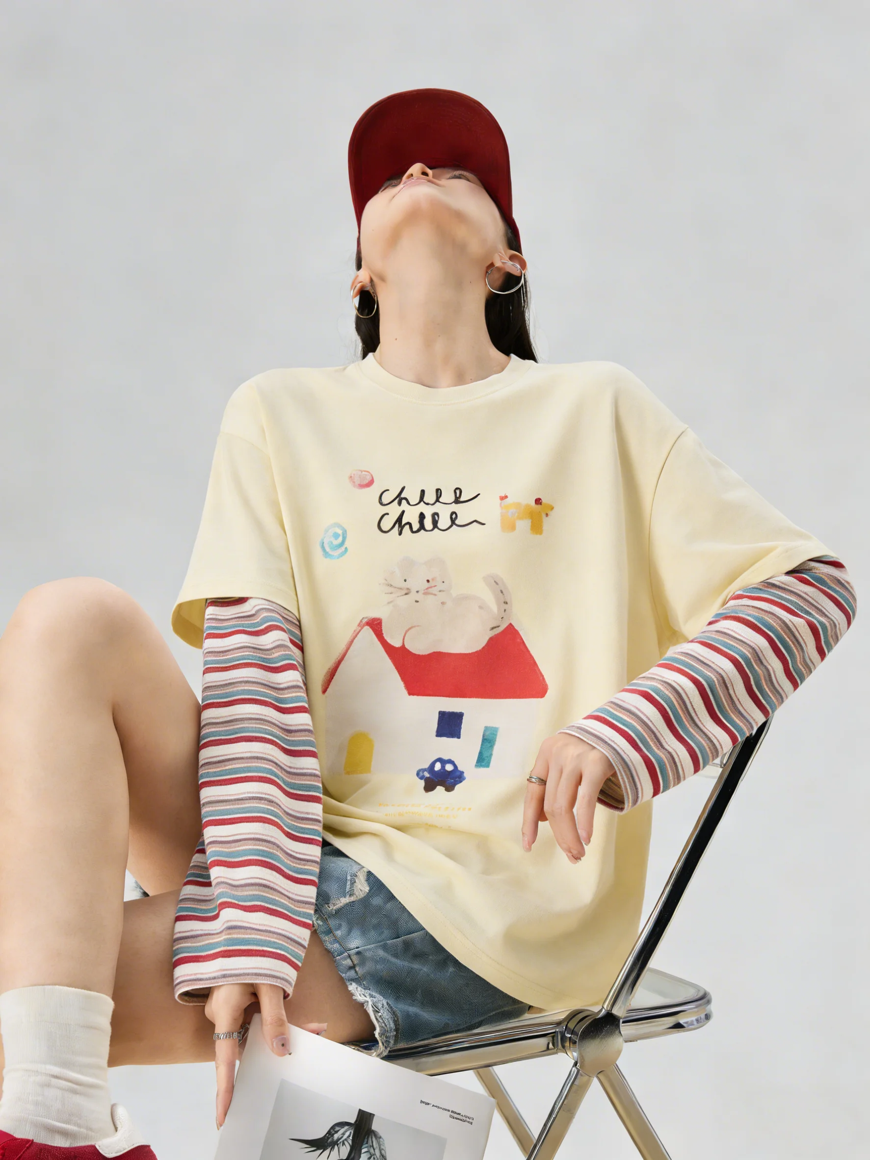 

Женская футболка с длинными рукавами и принтом в радужную полоску, имитирующая двухслойность, очень красивая, для ранней весны, повседневная, для поездок на работу