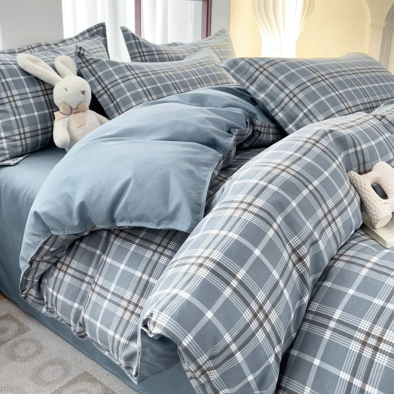 Plaid Style Bedding Set for Adults and Kids, Duvet Cover, Twin, Full, King Size, Simple Bed, Flat Sheet, Pillowcases, Fashion