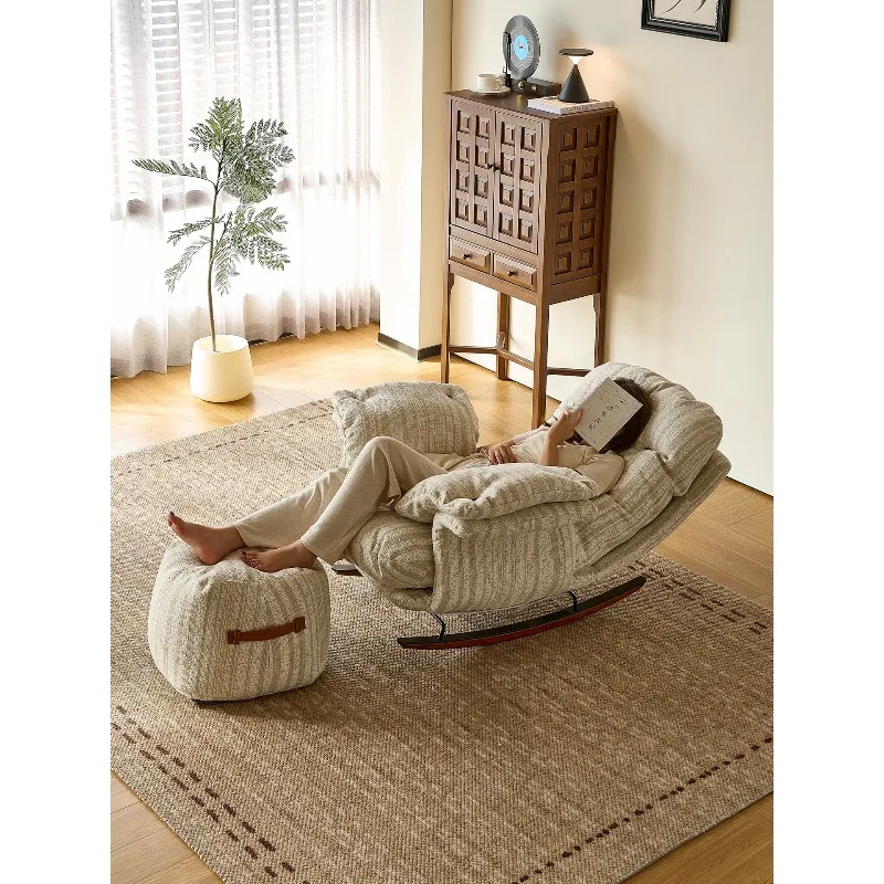 كرسي هزاز/كرسي هزاز فردي من القطن والكتان عتيق كريمي #5