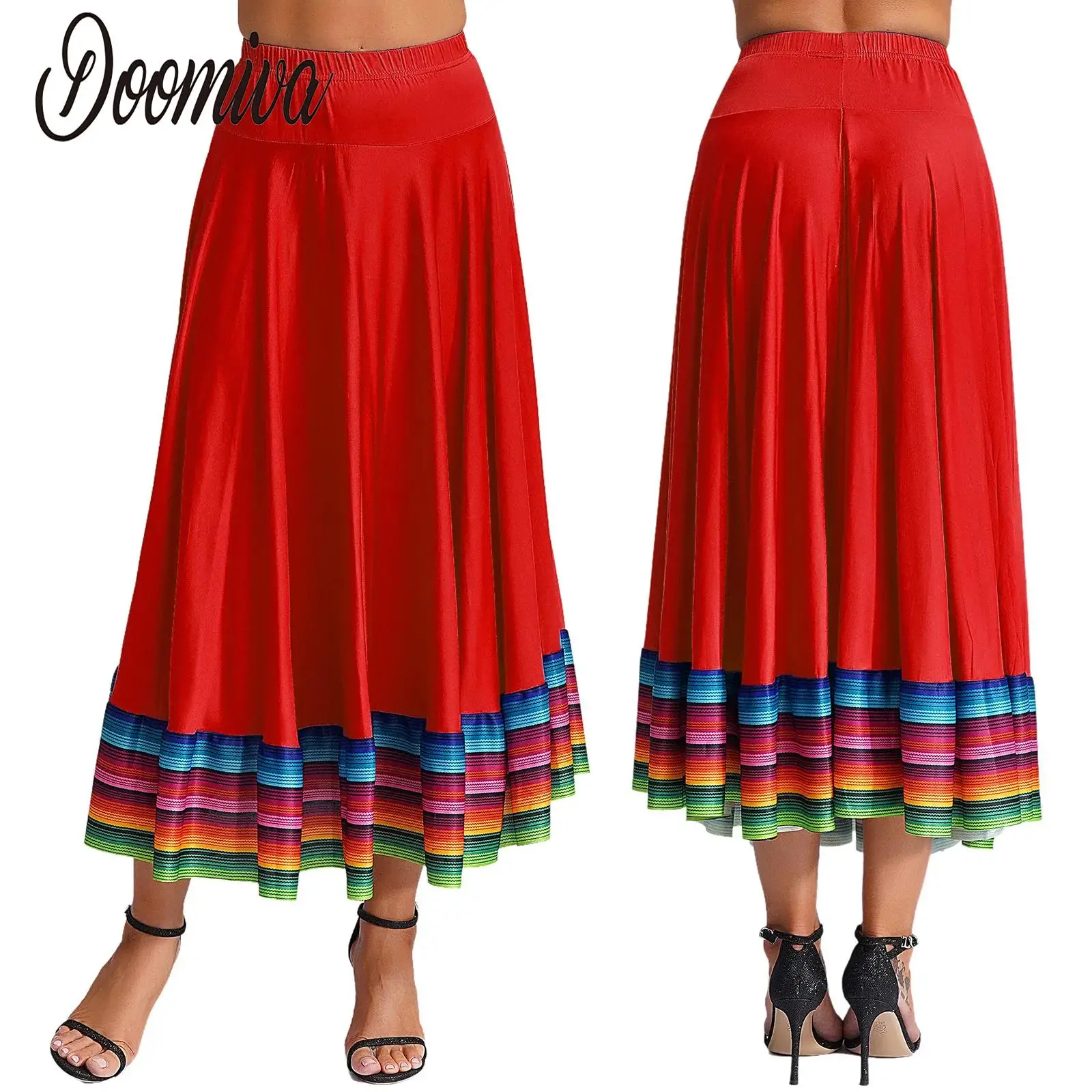 Folk Dance Long Skirts for Women Folkloric Mexican Flamenco Tap Dancing Costume Spanish Bull Dance Skirt Folklorico Dresses