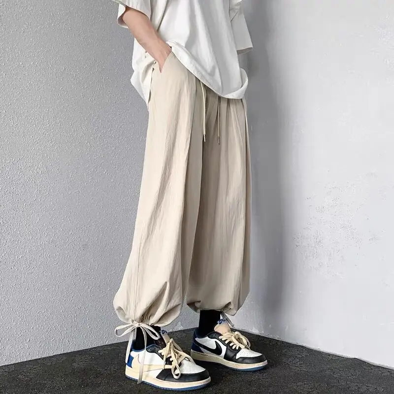 Men Drawstring Cuff Harem Loose Pants Japanese Yamamoto Harajuku Style Hip Hop Trousers Cargo Daily Punk Sport Cotton Thin Pants