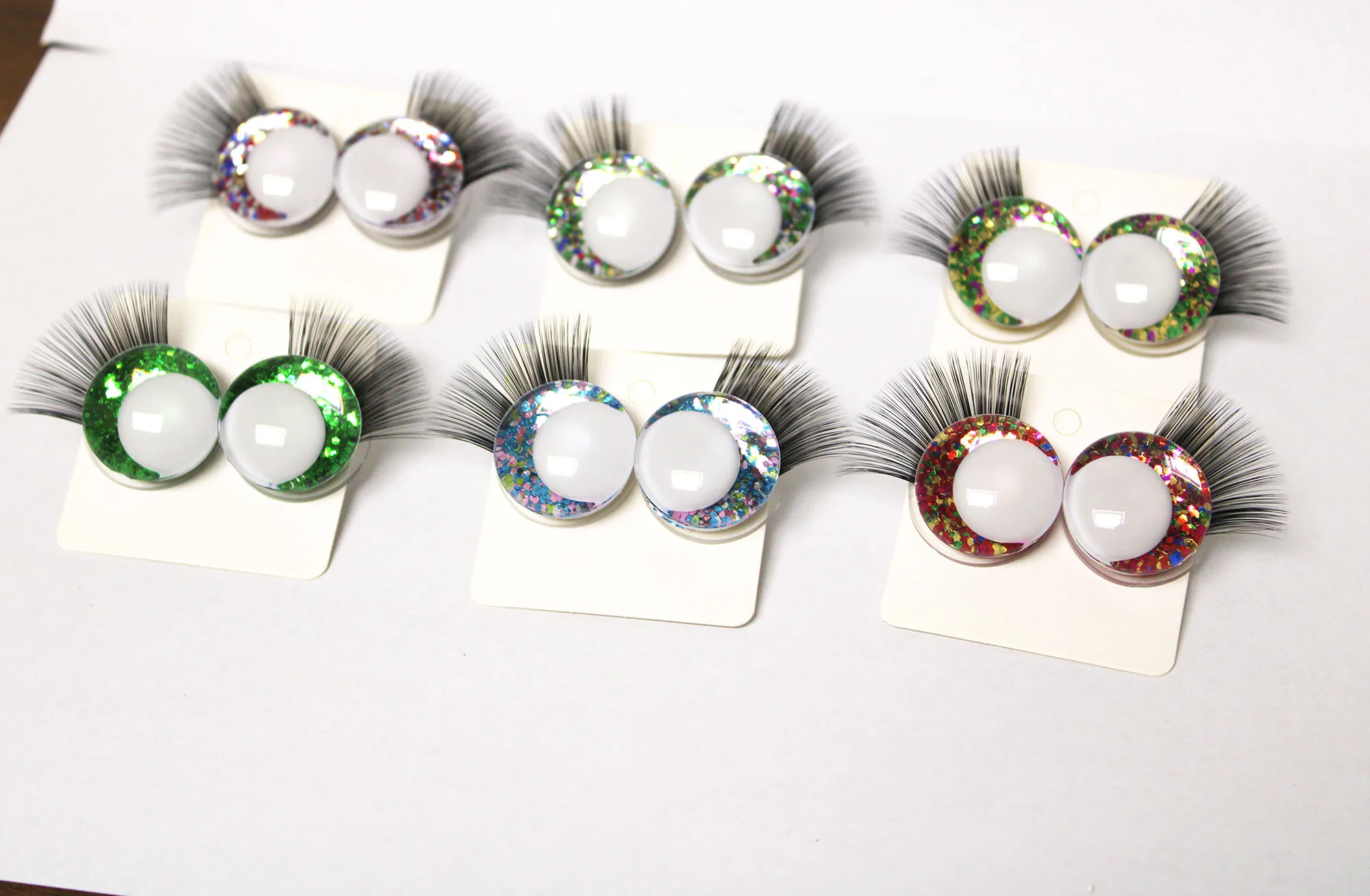 20set/lot  3D white pupil comical glitter toy eyes  with eyelash tray with handpress washer-HS12-size color option