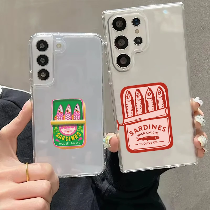 Cartoon Sardines Transparent Cover for Samsung Galaxy S26 S25 S24 S23 S22 S20 S21 FE Ultra S25 Edge S24 S23 Plus 5G Phone Case
