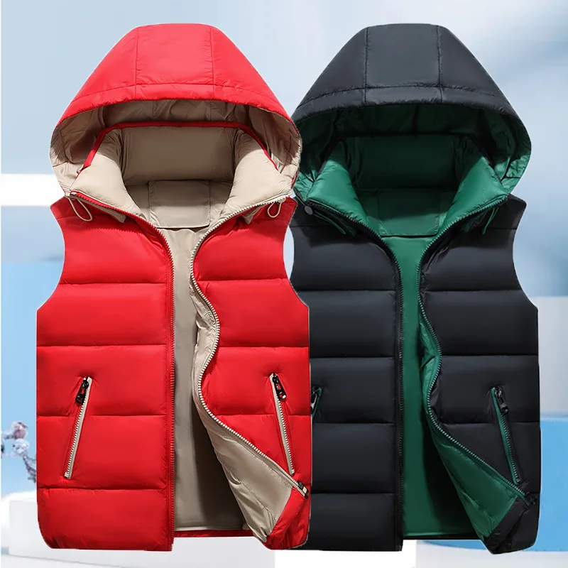 

Winter Warm Plain Parent-Child Waistcoat Girls Boys Cotton Detachable Hood Zip Puff Vest Jackets School Kids Outfit Tops 3-20 Yr