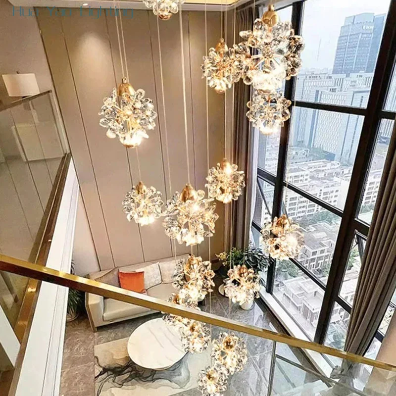 

Modern home decoration crystal chandelier, stair Pendant lamp, living room Pendant lights, interior lighting