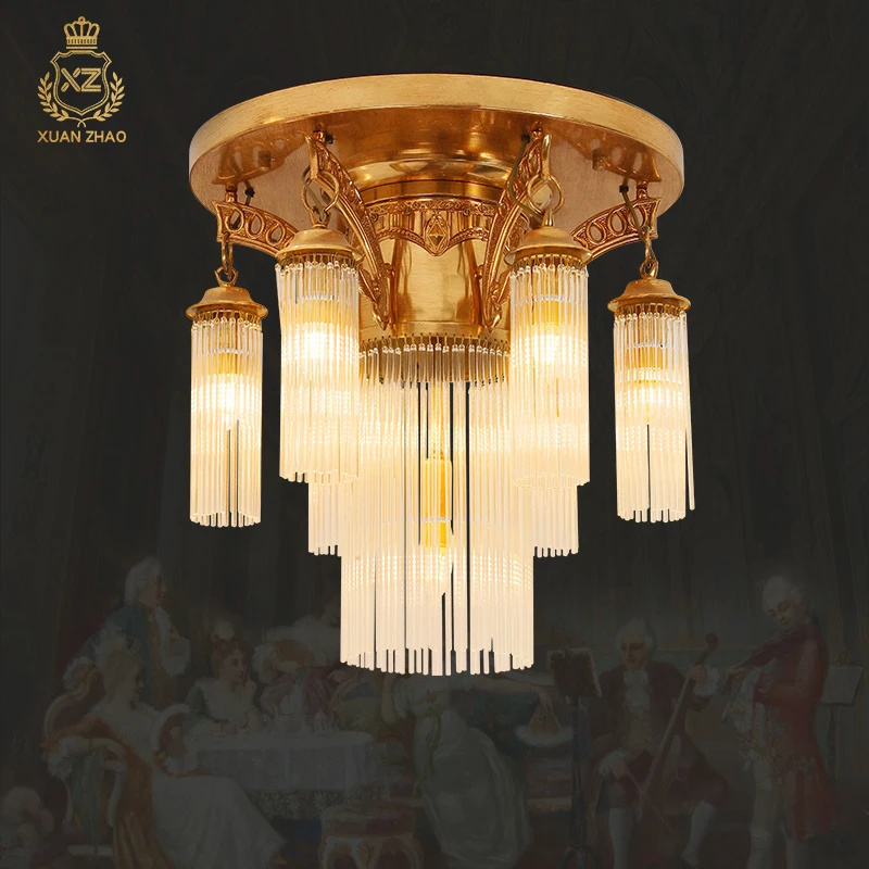 6+1 Lights Lighting European Luxury Gold Led Light Crystal Drop Modern Vintage Ceiling Lamps For Home