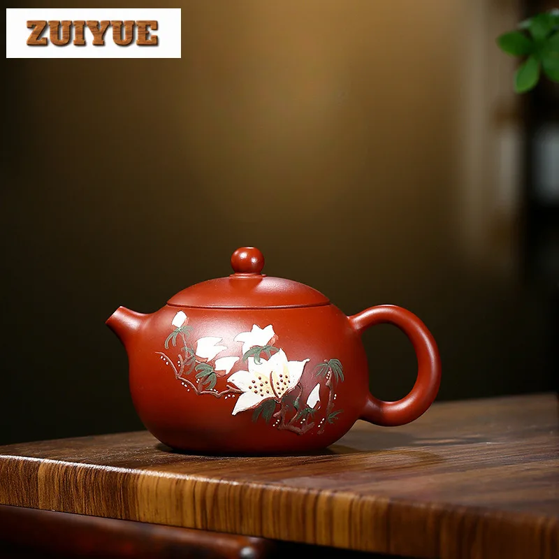 

220ml Vintage Yixing Purple Clay Teapots Handmade Colored Drawing Xishi Pot Raw Ore Dahongpao Mud Kettle Chinese Zisha Tea Set