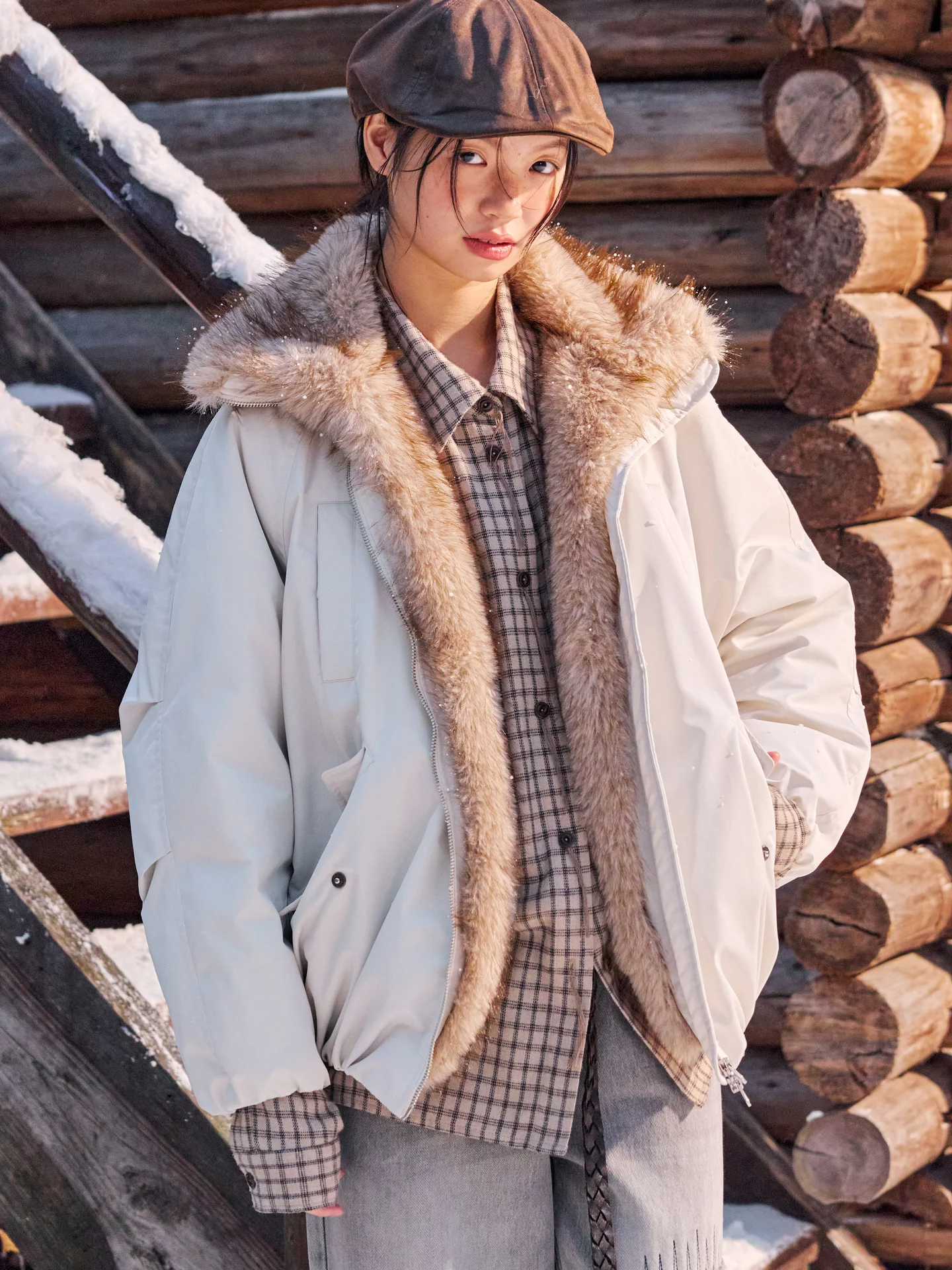 

Женское пуховое пальто Octopusme Jaet на меховой подкладке, теплое пуховое пальто из полиэфирного волокна, верхняя одежда белого цвета, осень-зима