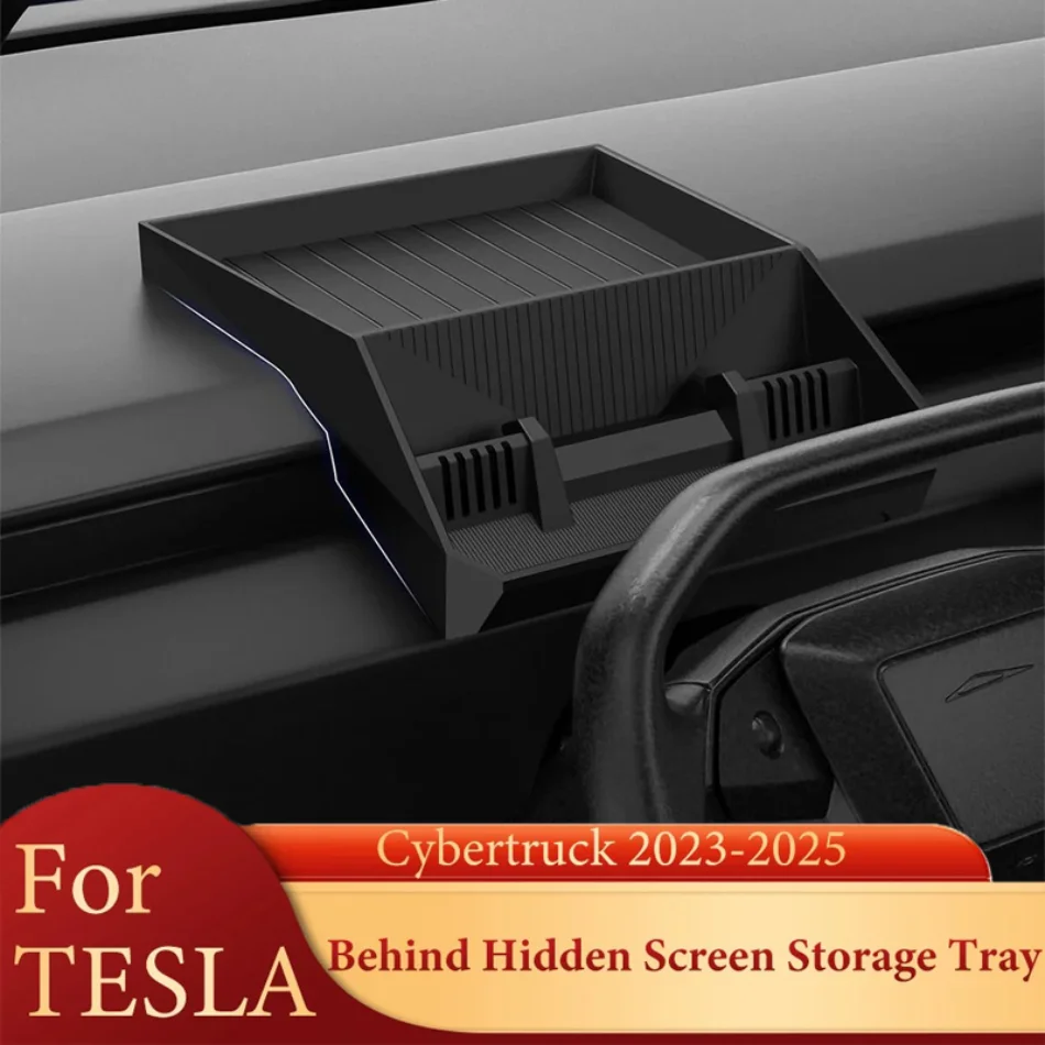 

Hidden Screen Storage Tray for Tesla Cybertruck 2023-2025 Silicone Center Console Dash Organizer Easy Clean Dash Storage Box