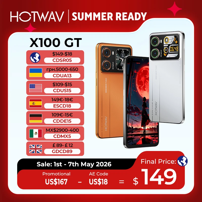 Смартфон HOTWAV X100 GT на Android 16, 6.9', 120 Гц, 48 МП, 5160 мАч, 20 Вт, с дополнительным экраном, 8 ГБ ОЗУ, 256 ГБ ПЗУ, ИК-бластер