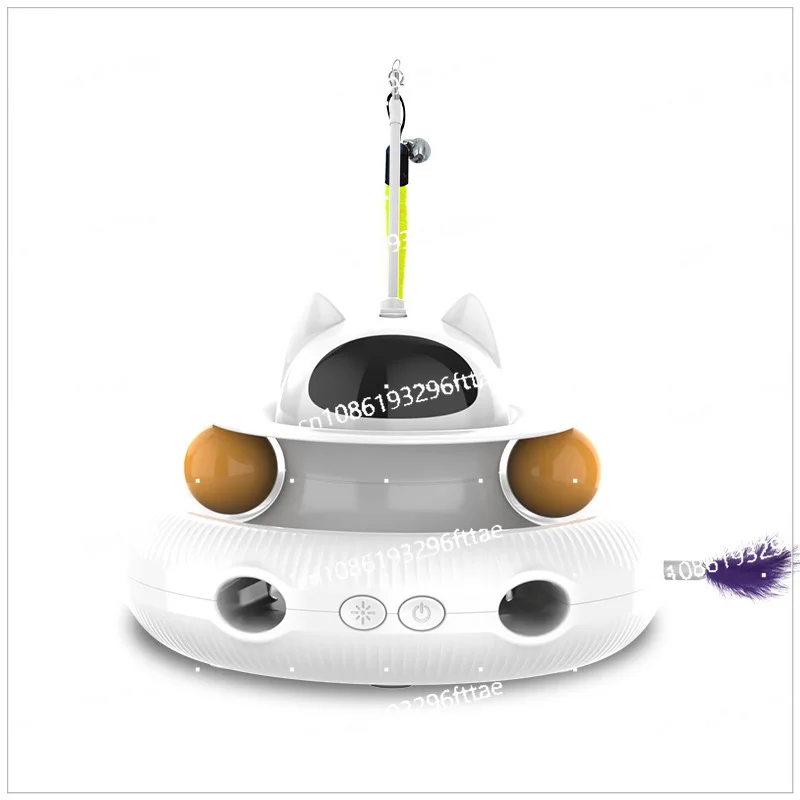 New Product Electric Cat Toy Feather Stick Cat Automatic Turntable Leaking Food Ball Cat Teaser Toy