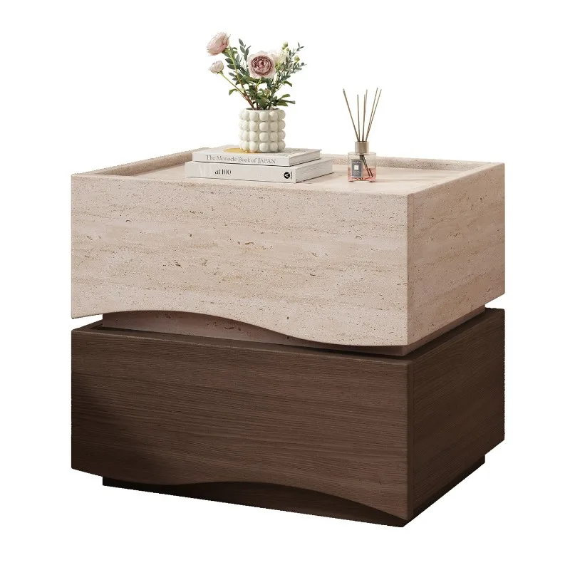 

Italian minimalist hole stone pattern bedside table solid wood smart with lock