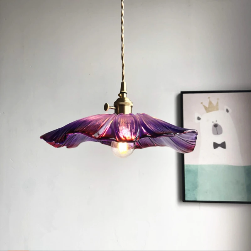 Nordic Glass Pendant Lights Minimalist Personalized Ruffled Lotus Leaf Lampshade Chandelier