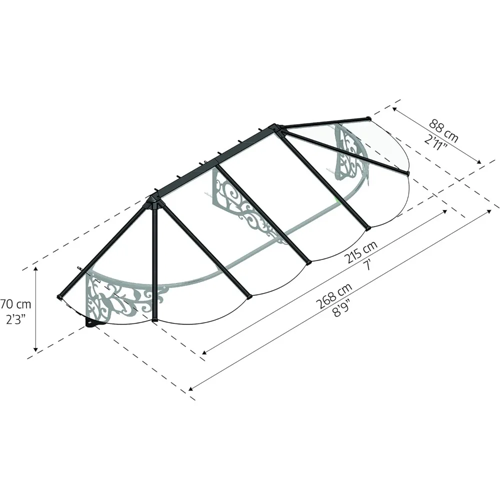 9x3 deurluifel voor deuringang, hoogwaardige polycarbonaat raamluifel met doorzichtige zonnepanelen, UV-bescherming, weer