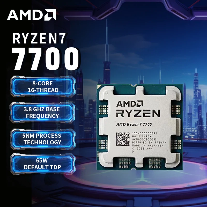 AMD Ryzen 7 7700 CPU R7 7700 5.3 جيجا هرتز 8-Core 16-Thread 40 ميجابايت لعبة كاش المقبس AM5 معالج سطح المكتب لألعاب الكمبيوتر