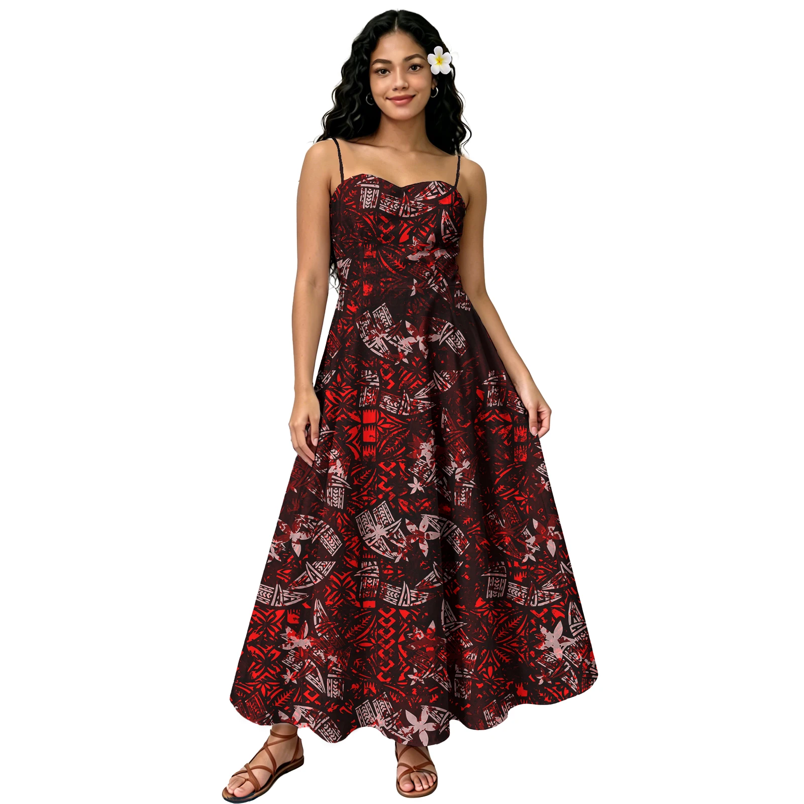 New Arrivals Custom Color Island Tribal Women Clothes Samoan Polynesian Elegsnt Halter Long Dress Flowers Ladies Hawaiian Dress