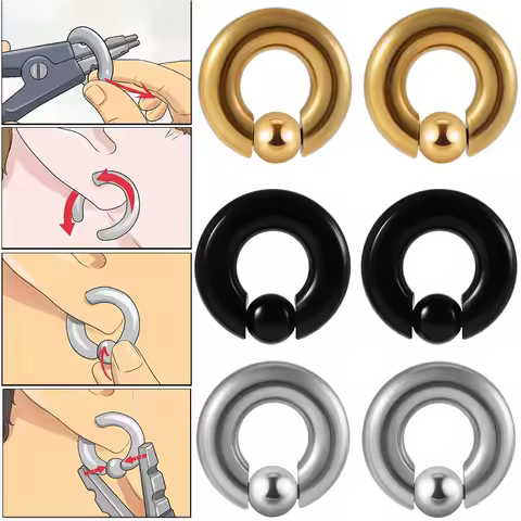 1PC Stainless Steel Large Size Captive Bead Ring Big Gauge Hoop Earrings Nose Ring Ear Weights Earring Piercing 8G-00G