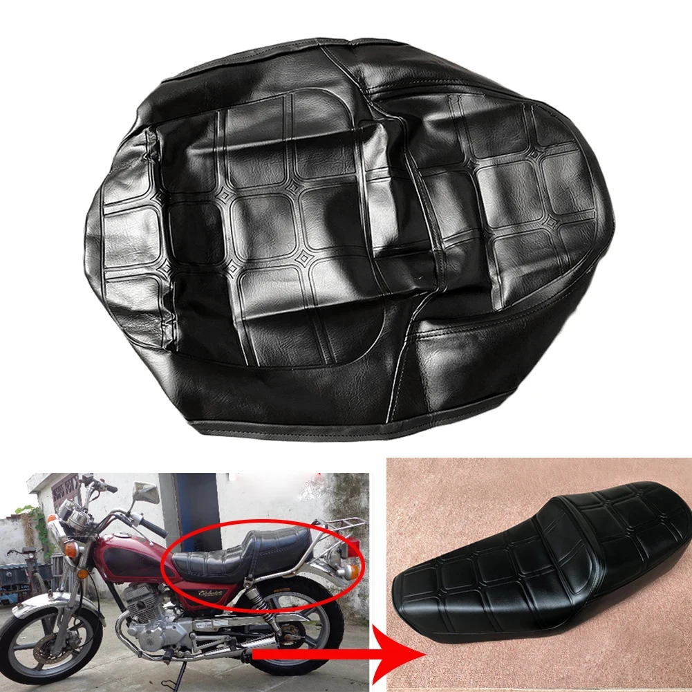 Motorcycle Leather  Seat Cushion Pad With Strap Waterproof Dustproof Motorbike Seat Cover For Honda CM125 Black