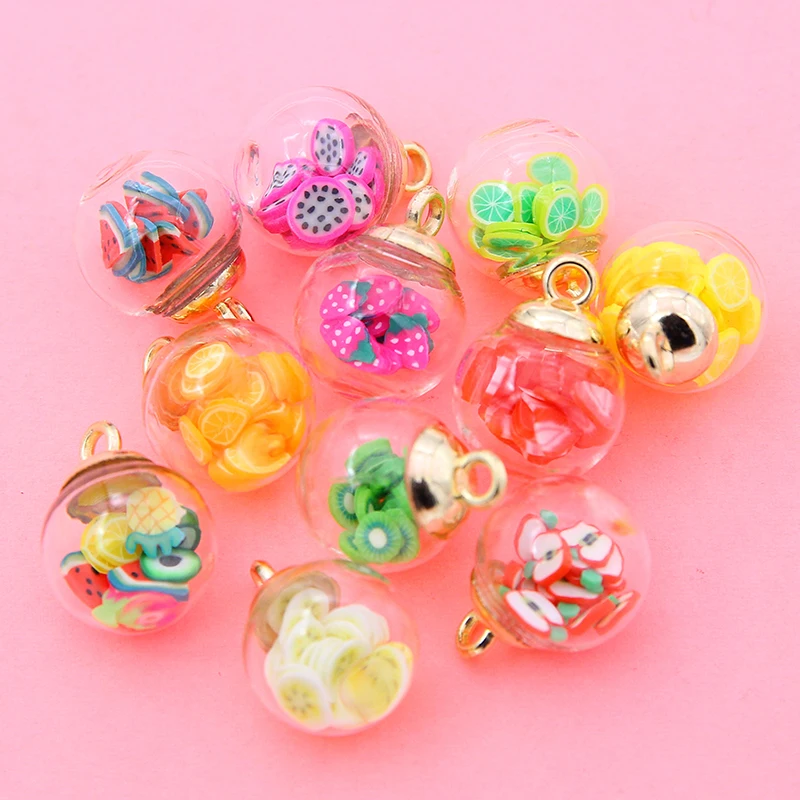 10pc 16x21mm Transparent Glass Ball Fruit Bubble Colorful Crystal in ball Charms Pendants for Jewelry Making Diy Crafts Supplies