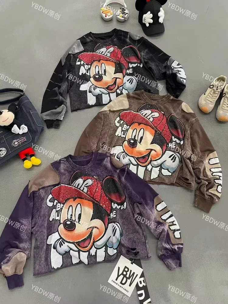 2025 Autumn And Winter Kawaii Top Hoodies New Heavy Industry Loose Hat Cartoon Short Crew Neck Fashion Sweatshirts Y2k Pullovers