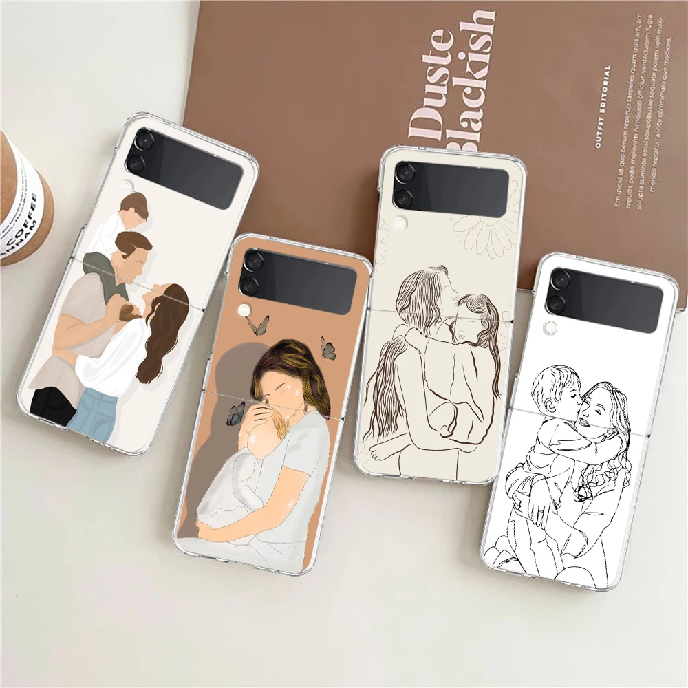 Baby Girl Mom Family Phone Case For Samsung Galaxy Z Flip 3 4 5 Hard Folding Clear PC Bumper For Samsung Z Flip3 Back Cover