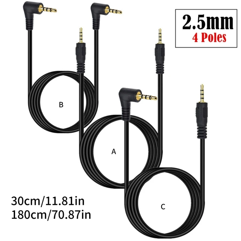 90 Degree 4 Poles 2.5mm cable Male 2.5mm to 2.5mm Jack Male Audio Stereo Headphone Cable 2.5 mm Audio Cable Cord for Earphone