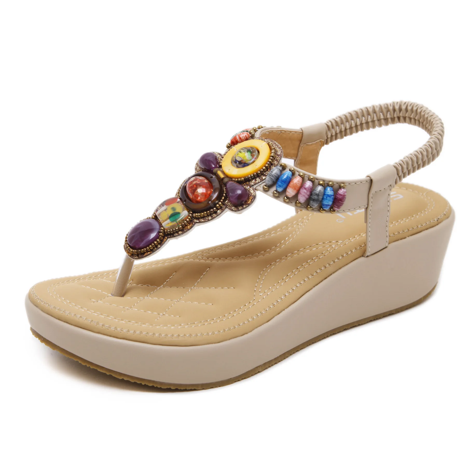 Plus Size Shoes for Women 35-42 Platform Sandals Summer Fashion Bohemia Flats Beaded Soft Open Toe Wedges Women Sandals