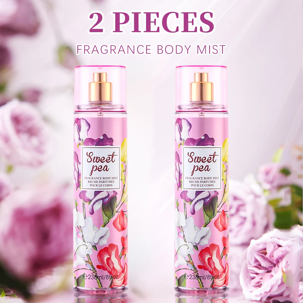 Women's Body Spray 2pcs 8 Fl Oz Body Mist - Hair & Body Fine Fragrance Mist for Women SWEET PEA Pear Litchi Cherry Blossom