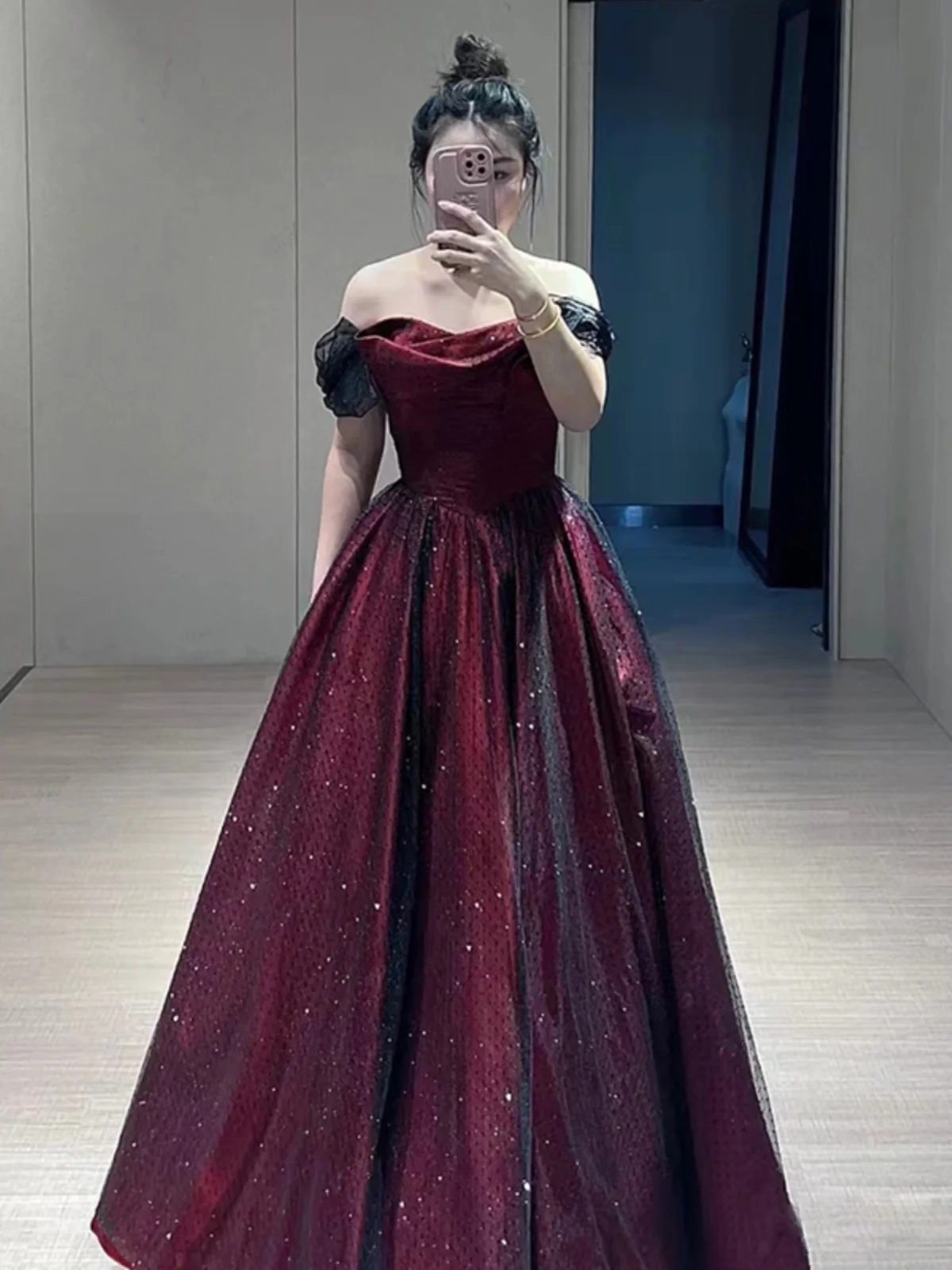 Customized Wine Red Evening Dress Banquet Elegant Simple Boat Neck A-line Polka Dots Prom Party Gowns Vestidos De Noche