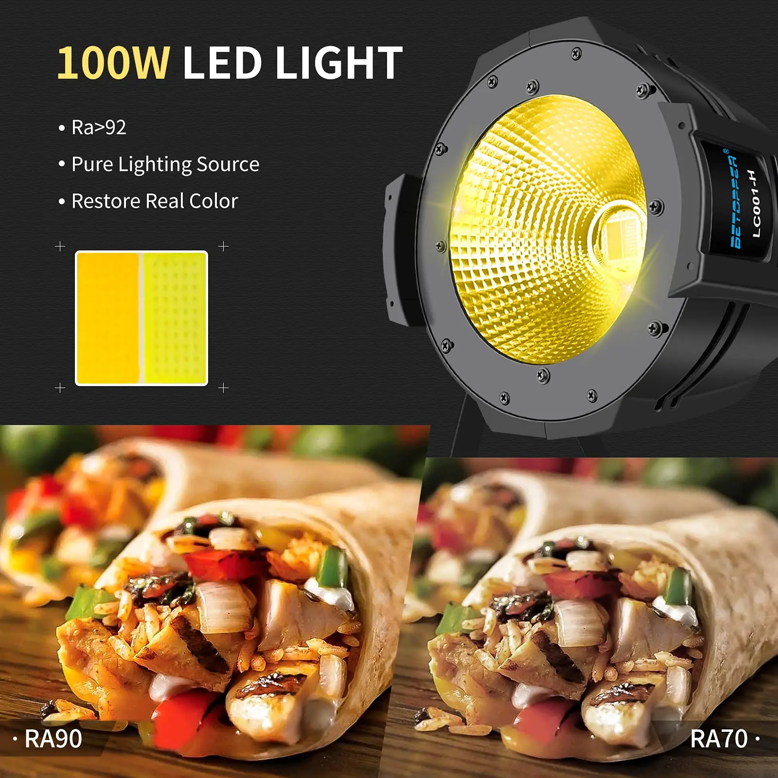 Betopper ไฟสปอร์ตไลท์ LED 100W, ไฟ DMX สีขาวอบอุ่น/เย็นไฟสปอร์ตไลท์แสงออโรร่าสำหรับแสงเวทีโบสถ์โรงละคร