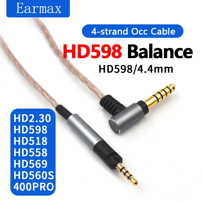 

For Sennheiser HD598 HD560s HD598SE HD400pro Earphone Replaceable 4.4mm 2.5mm Balanced Single Crystal Copper Upgrading Cable