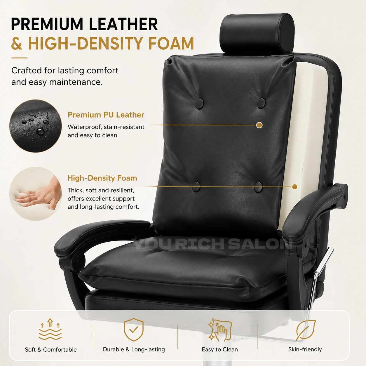 Premium Pedicure Chair Waterproof Foot Spa Chair Ergonomic Beauty Salon Chair for Nail Salon Spa Foot Care Center