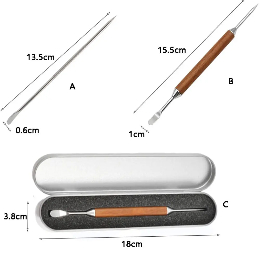 Stainless Steel Coffee Art Needles with Box Double Ended Design Coffee Latte Art Pen Rustproof with Wood Handle