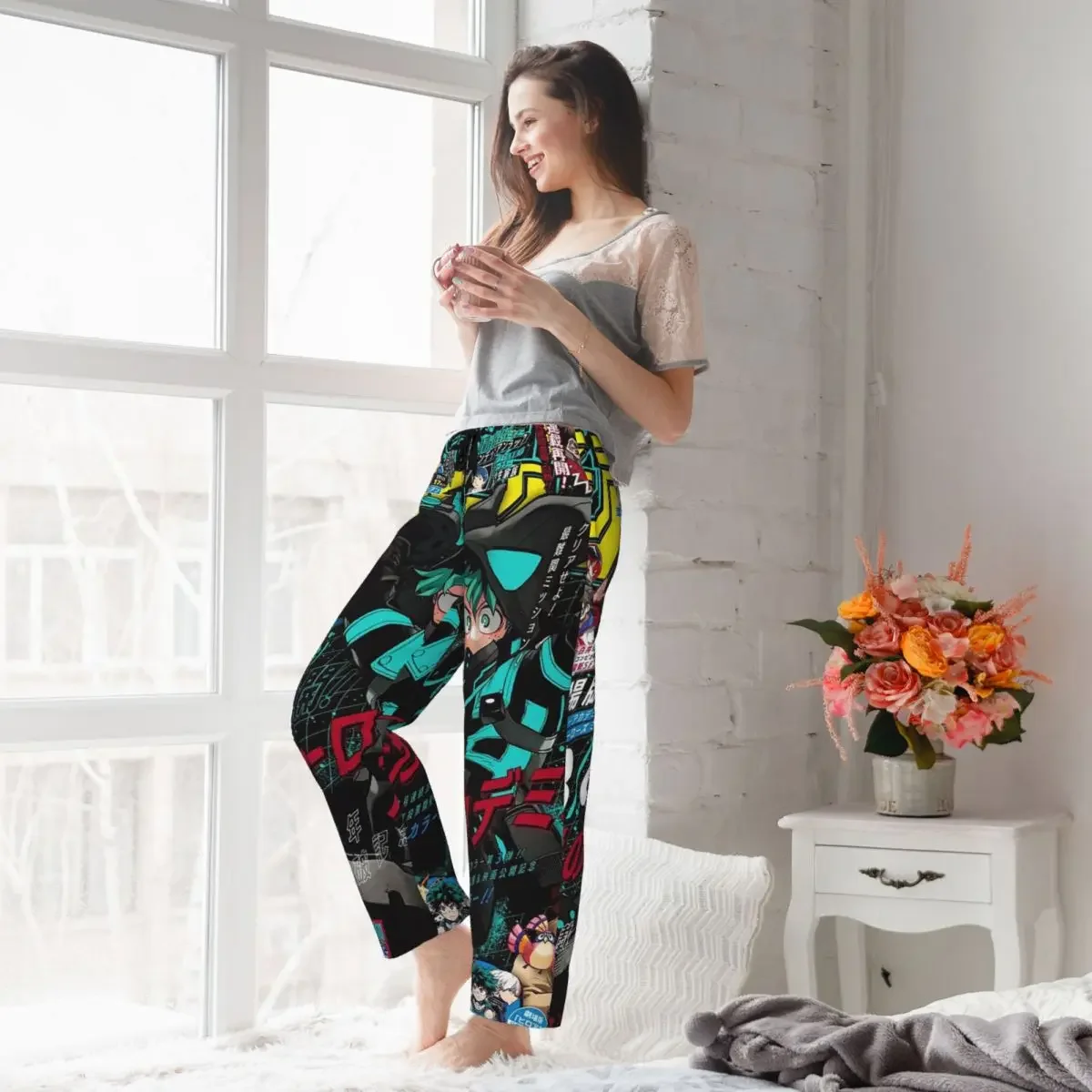 

Custom My Hero Academia Women Pajama Pants Lounge Sleep Sleepwear Bottoms with Pockets