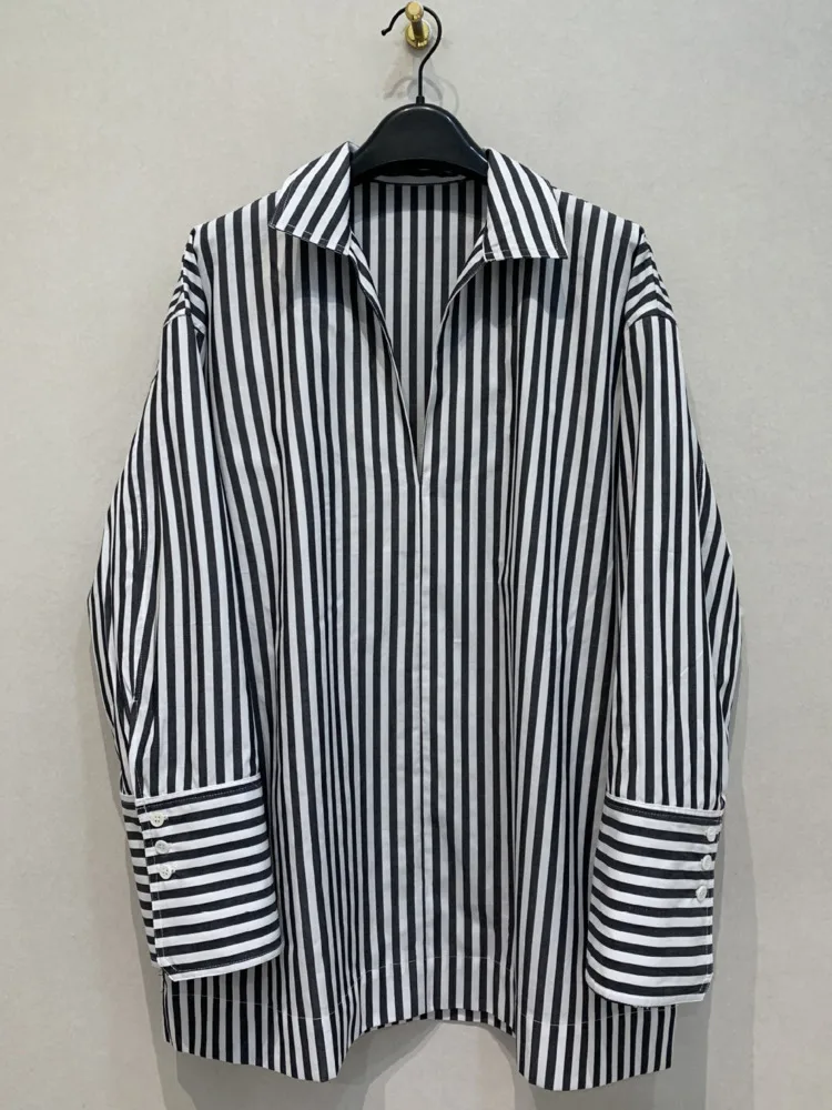 DEAT Fashion Women\'s Shirt Lapel Loose Fit  Long Sleeve Vertical Stripe Versatile Blouse Female Autumn 2024 New Tide 7AB4805