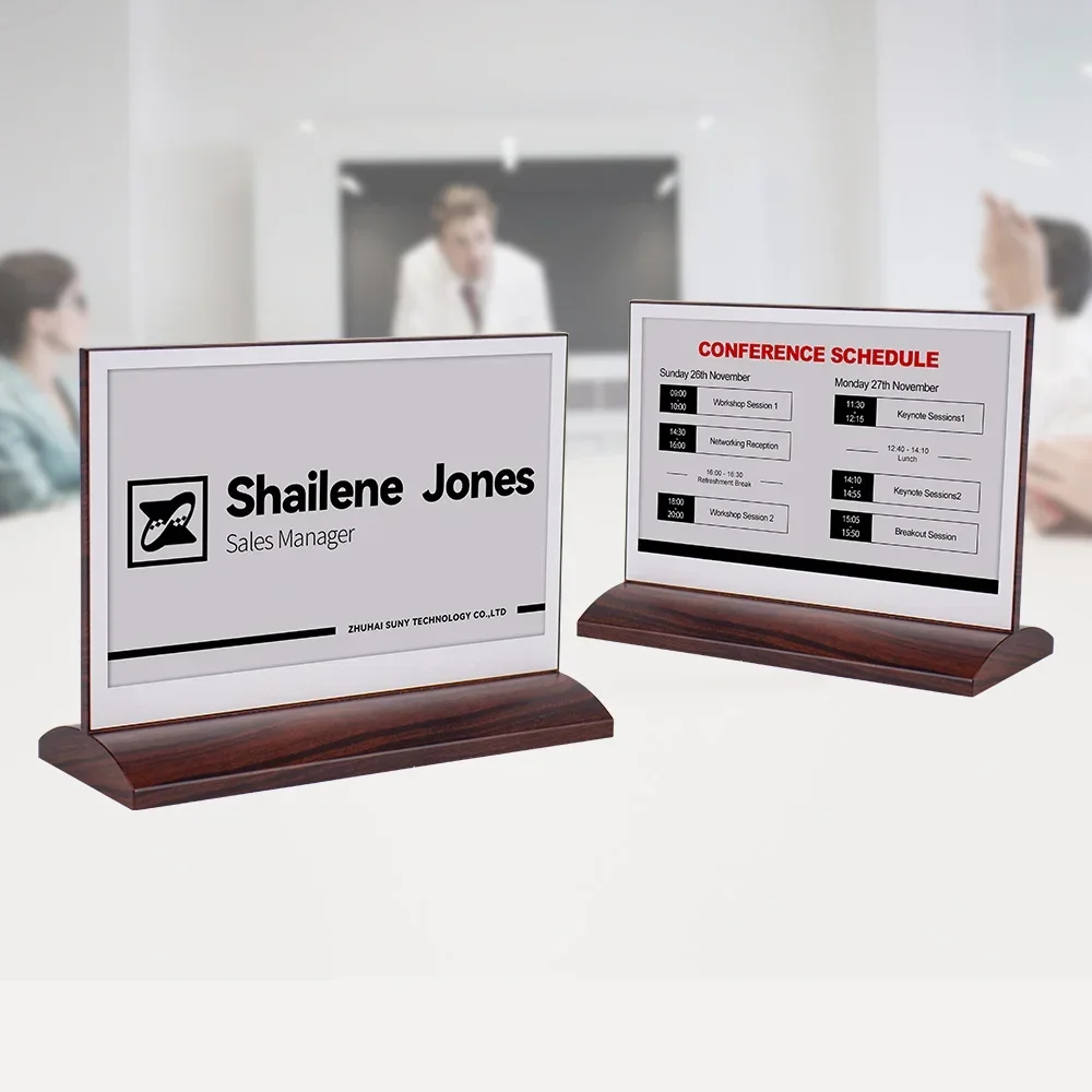 Double-Sided Electronic Name Tag BLE E-Ink Epaper Desktop Name Plate Stand For Meeting Conference