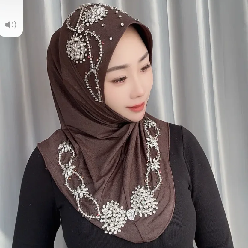 Fashion Design Islamic Lady Hijab Shawls Rhinestone Hat