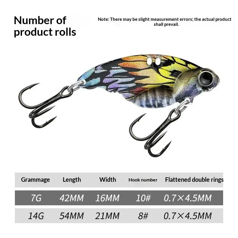 Butterfly High Vibration VIB Metal Lure Long Cast Hard Bait Rust-Proof Treble Hooks for Saltwater Surf Fishing