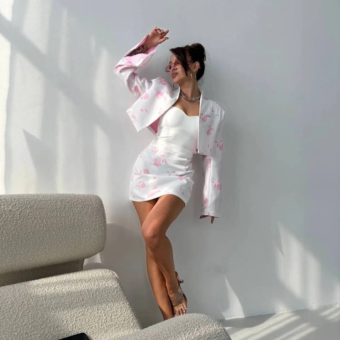 

2026 New Summer Women's French Romantic Floral Print Blazer Suit 2 Piece Set Slim Fit Elegant Casual Fashion Outfits