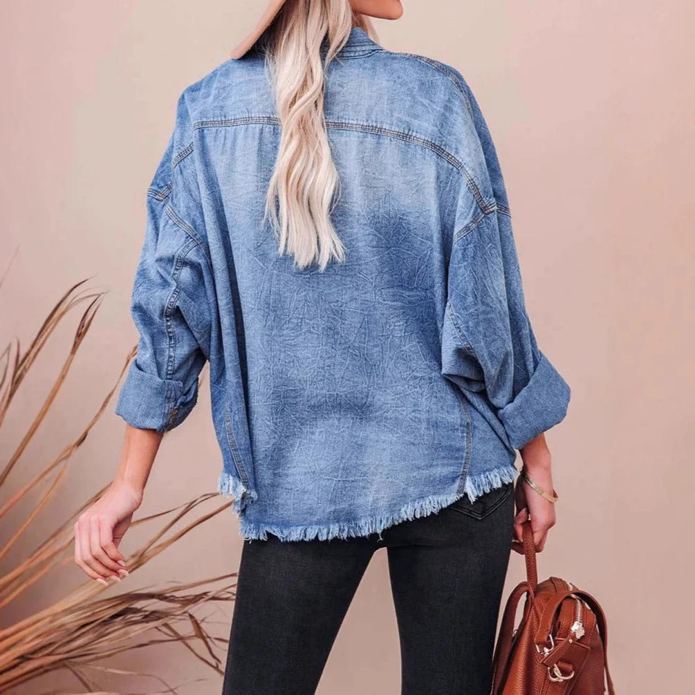 Spring Denim Shirt Coat Women Jackets Shirts Turn Down Collar Y2k Tops Single Breasted Casual Coats Elegant Streetwear Blouse