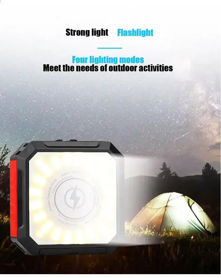 Solar Mobile Power Outdoor Lamp Light with Power Bank for Camping Camper Tent(Red)