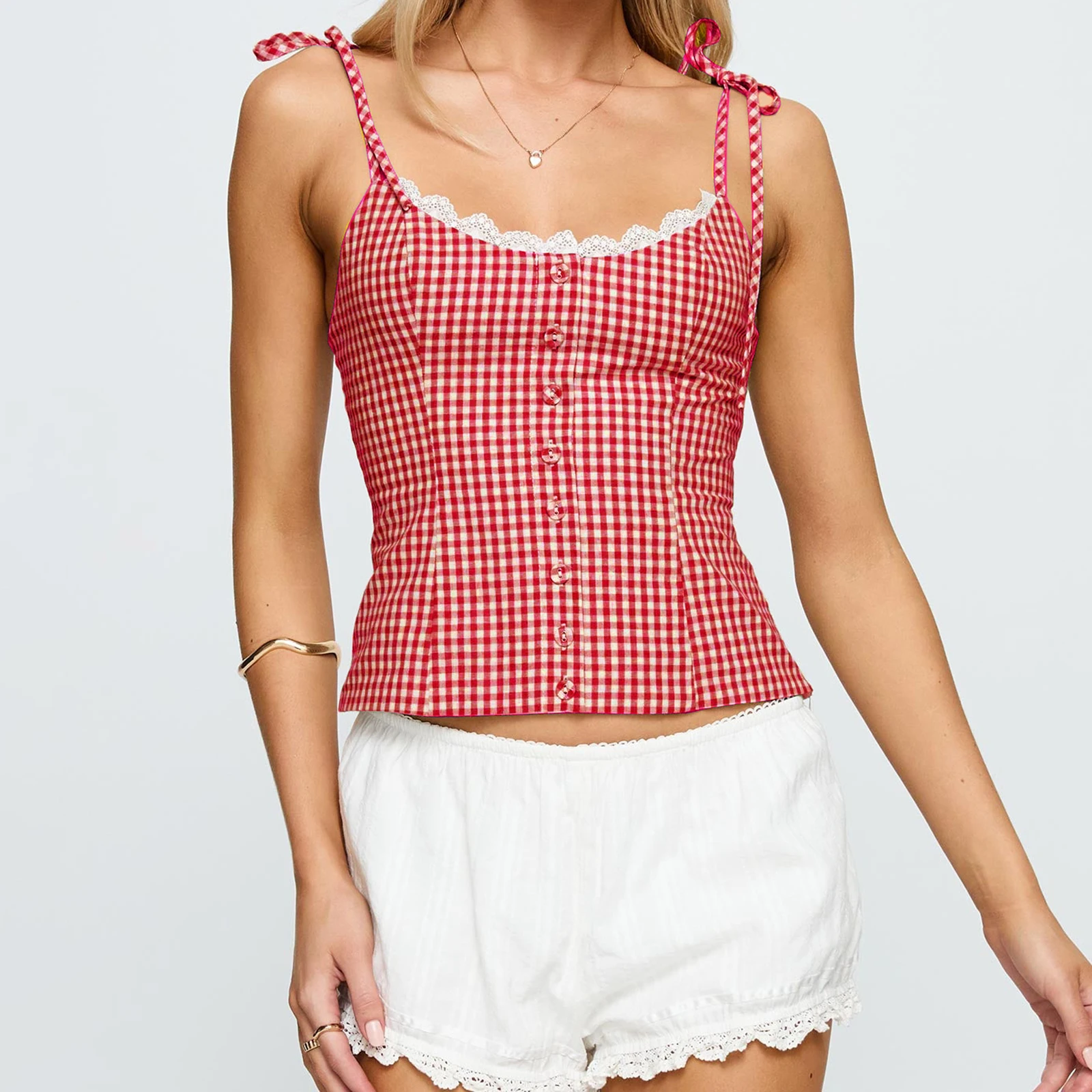 جديد أزياء المرأة منقوشة بروتيل سليم الدانتيل تقليم سكوب رابطة عنق السباغيتي حزام المحاصيل القمصان العصرية الصيف الشارع الشهير S M L