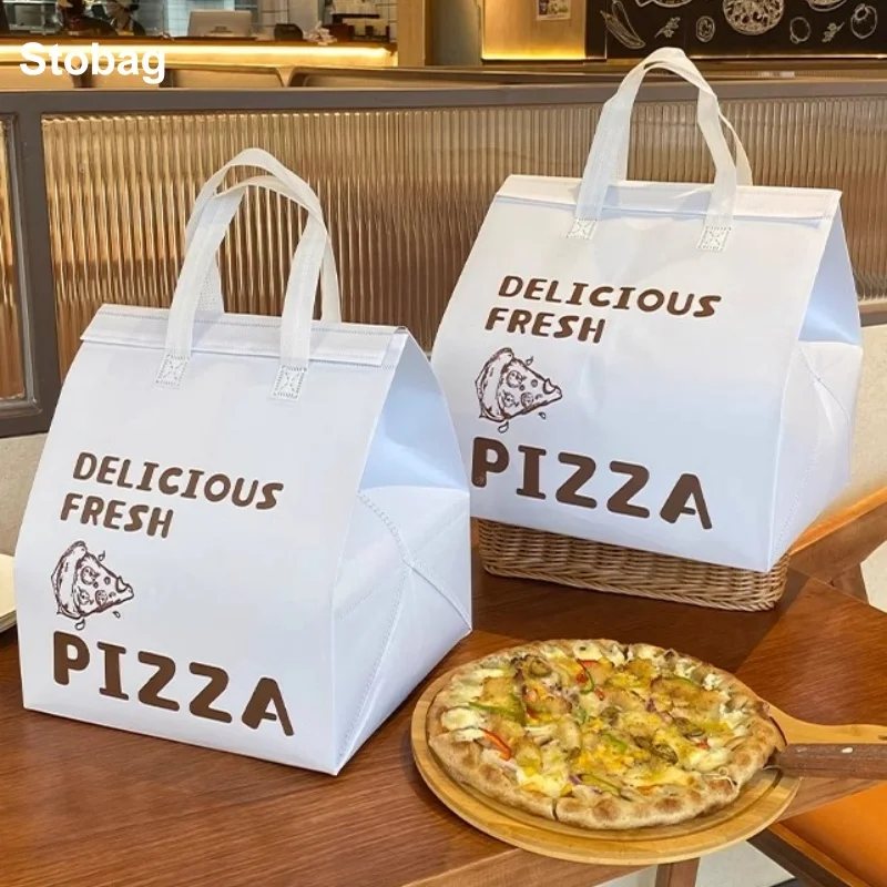 StoBag 10pcs Non-woven Insulation Tote Bags Fabric for Pizza Food Drink Package Keep Warm Cold Delivery Reusable Pouch Wholesale