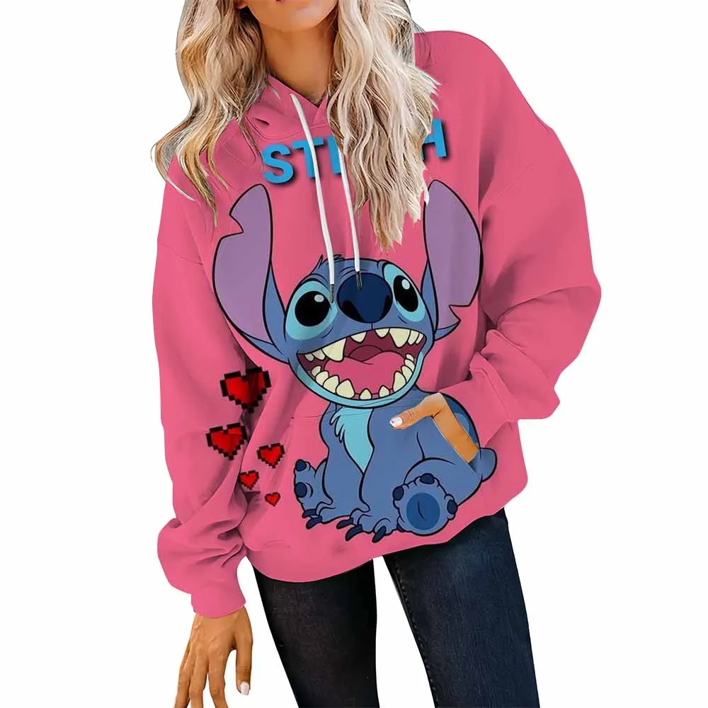Sweat-shirt à capuche pour femme, Streetwear décontracté, imprimé Disney Stitch, manches longues, Harajuku, chemise à capuche, automne et hiver, Y2K