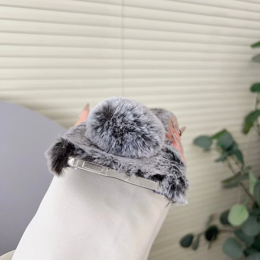 Capa de pele de coelho de pelúcia de desenho animado 3D para Samsung Galaxy S26 Plus Ultra Edge com suporte capa de cabelo peludo